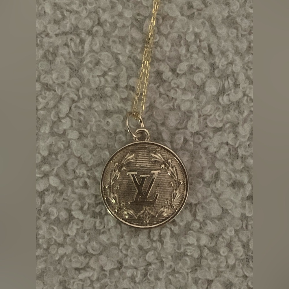 Gold Pendant Necklace with authentic LV charm